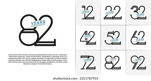set of anniversary logotype black and blue color for special celebration event