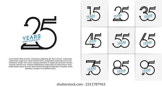 set of anniversary logotype black and blue color for special celebration event