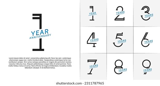 set of anniversary logotype black and blue color for special celebration event