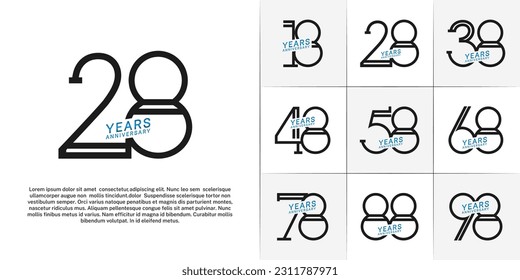 set of anniversary logotype black and blue color for special celebration event