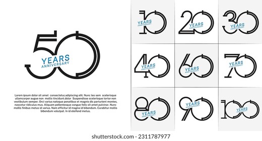 set of anniversary logotype black and blue color for special celebration event