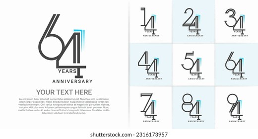 set of anniversary logotype black and blue color for special celebration event