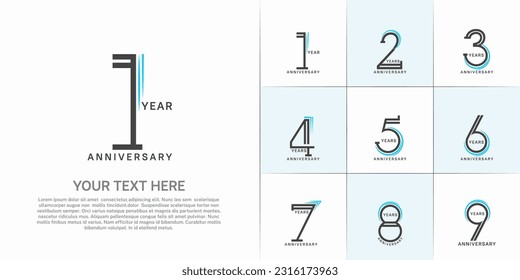 set of anniversary logotype black and blue color for special celebration event