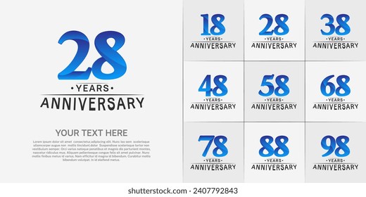Set of Anniversary Logotype black and blue color can be use for special day celebration