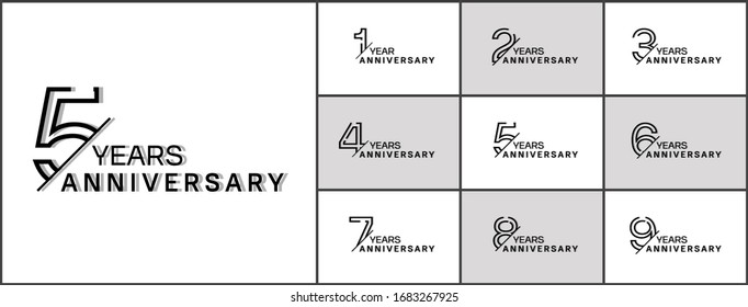 Set of anniversary logotype. Black anniversary celebration with dotted line style for booklet, leaflet, magazine, brochure poster, web, invitation or greeting card. Vector illustration.