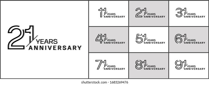 Set of anniversary logotype. Black anniversary celebration with dotted line style for booklet, leaflet, magazine, brochure poster, web, invitation or greeting card. Vector illustration.