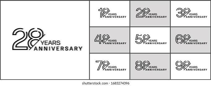 Set of anniversary logotype. Black anniversary celebration with dotted line style for booklet, leaflet, magazine, brochure poster, web, invitation or greeting card. Vector illustration.