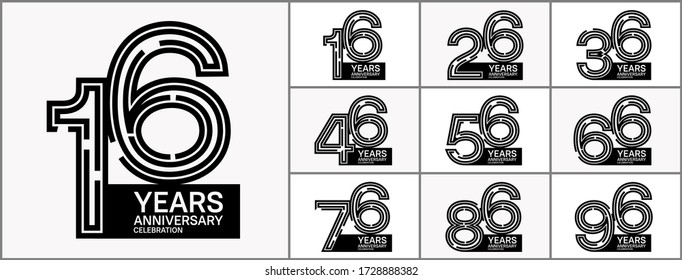 Set of anniversary logotype. Black anniversary celebration isolated on white background. Vector Design for Celebration, Invitation Card, and Greeting Card