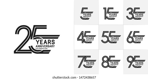 set of anniversary logotype with black color for celebration purpose and special moment