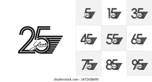 set of anniversary logotype with black color for celebration purpose and special moment