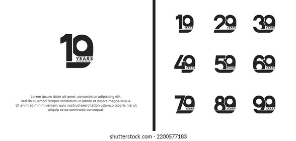 Set von Jubiläumslogotype schwarze Farbe auf weißem Hintergrund für Feierlichkeiten
