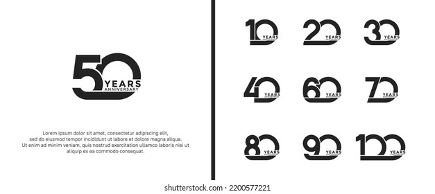 Set von Jubiläumslogotype schwarze Farbe auf weißem Hintergrund für Feierlichkeiten