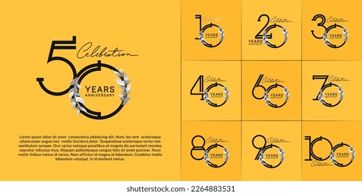 set of anniversary logotype black color with silver leaf for special celebration event