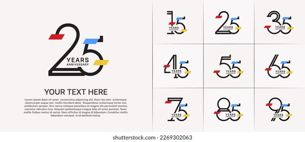 set of anniversary logotype black color with colorful glitter for special celebration event