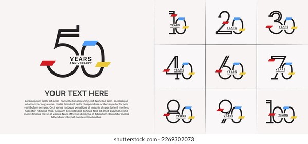 set of anniversary logotype black color with colorful glitter for special celebration event