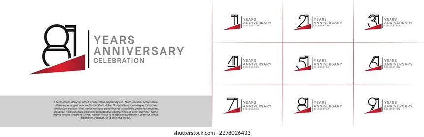 set of anniversary logotype black color with red ribbon for special celebration event