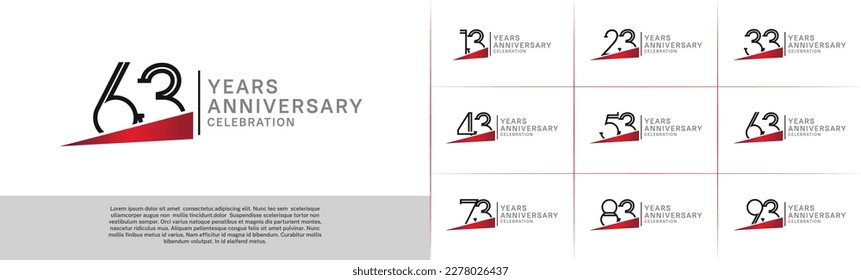 set of anniversary logotype black color with red ribbon for special celebration event