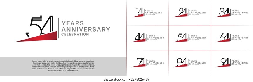 set of anniversary logotype black color with red ribbon for special celebration event