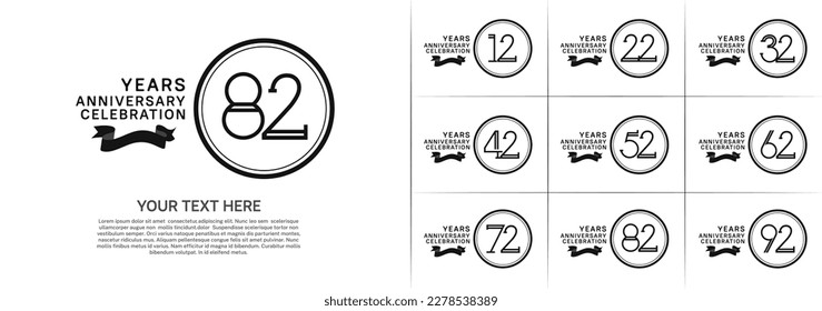 set of anniversary logotype black color in circle and ribbon for special celebration event