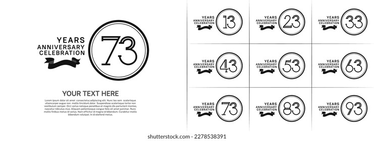set of anniversary logotype black color in circle and ribbon for special celebration event