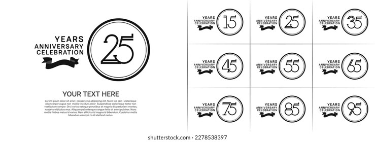 set of anniversary logotype black color in circle and ribbon for special celebration event