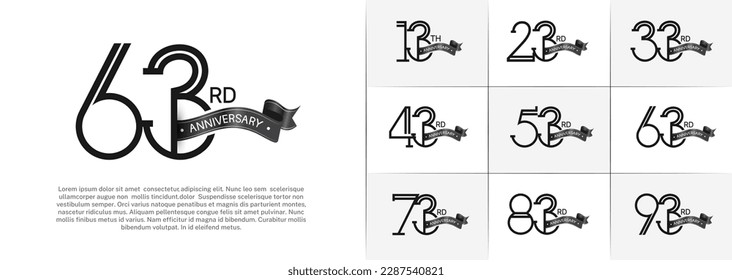 set of anniversary logotype black color with black ribbon on white background for special celebration event