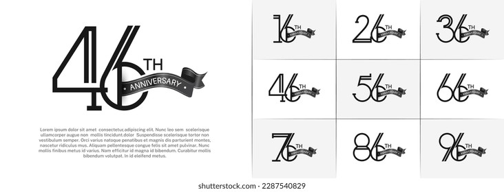 set of anniversary logotype black color with black ribbon on white background for special celebration event