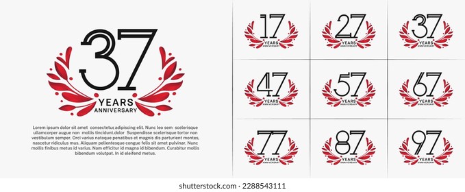 set of anniversary logotype black color and red ornament for special celebration event