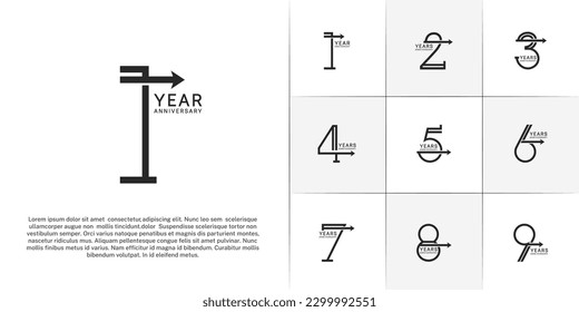 set of anniversary logotype black color with arrow for special celebration event