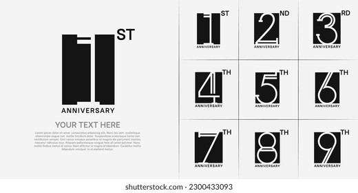 set of anniversary logotype black color in square for special celebration event