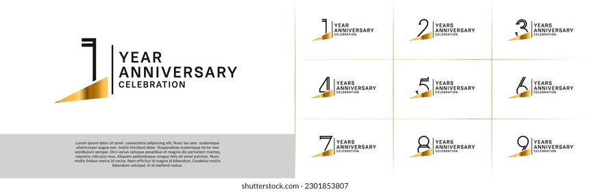 set of anniversary logotype black color with golden ribbon for special celebration event