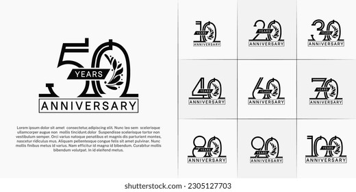 set of anniversary logotype black color with ornament for special celebration event
