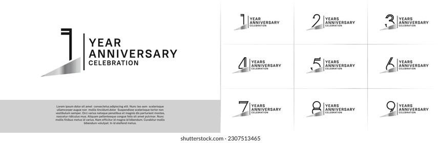 set of anniversary logotype black color with silver ribbon for special celebration event