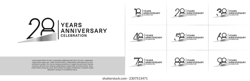 set of anniversary logotype black color with silver ribbon for special celebration event