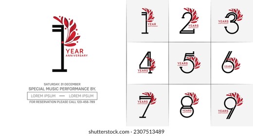 set of anniversary logotype black color with red ornament for special celebration event