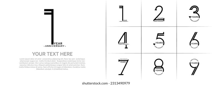 set of anniversary logotype black color for special celebration event