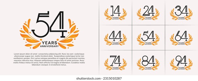 set of anniversary logotype black color and orange ornament for special celebration event