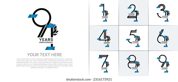 set of anniversary logotype black color with blue glitter for special celebration event