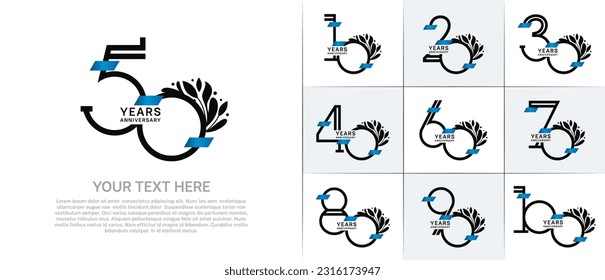 set of anniversary logotype black color with blue glitter for special celebration event