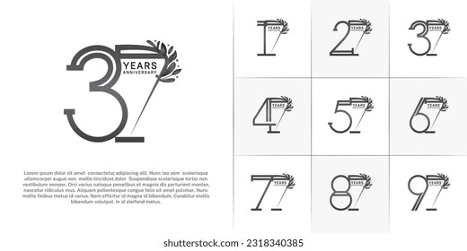 set of anniversary logotype black color and ornament for special celebration event