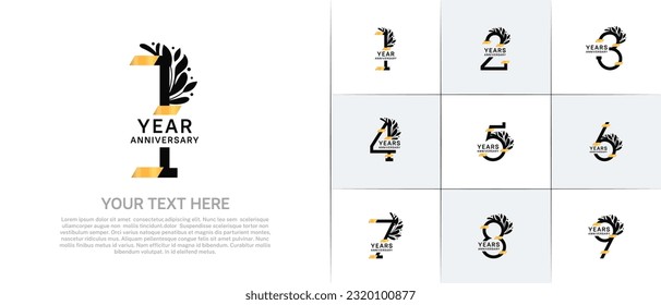 set of anniversary logotype black color with gold glitter for special celebration event