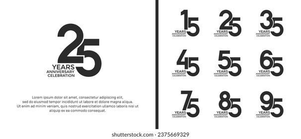 set of anniversary logotype black color on white background for celebration event