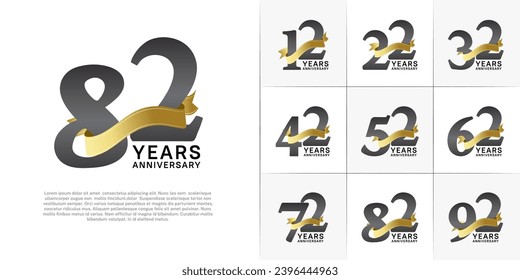 Set of Anniversary Logotype black color with gold ribbon can be use for special day celebration