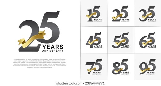Set of Anniversary Logotype black color with gold ribbon can be use for special day celebration
