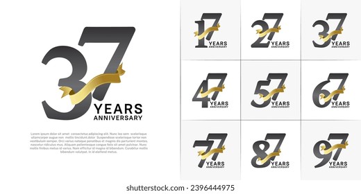 Set of Anniversary Logotype black color with gold ribbon can be use for special day celebration