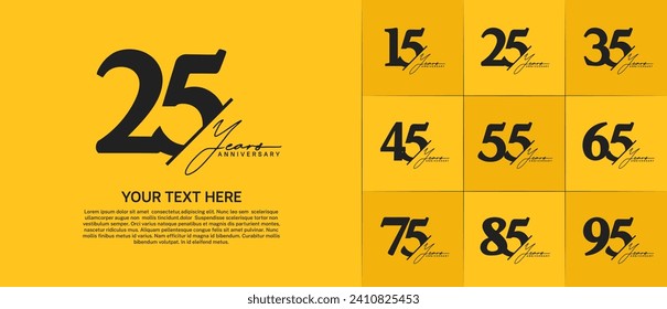 Set of Anniversary Logotype black color with calligraphy can be use for special day celebration