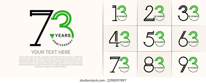 set of anniversary logotype black and green color for special celebration event