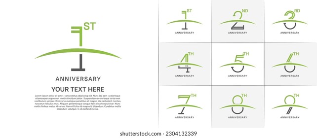 set of anniversary logotype black and green color with swoosh for special celebration event