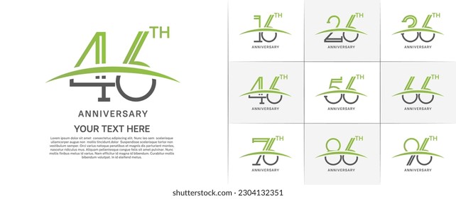 set of anniversary logotype black and green color with swoosh for special celebration event