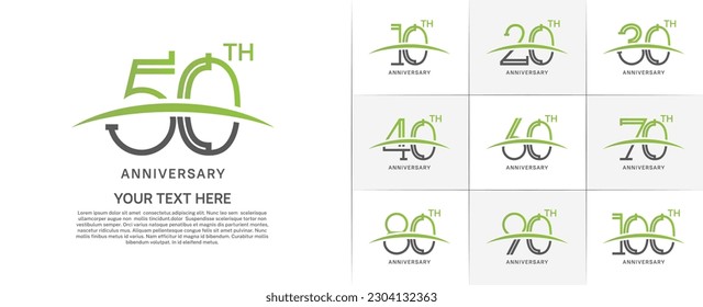 set of anniversary logotype black and green color with swoosh for special celebration event